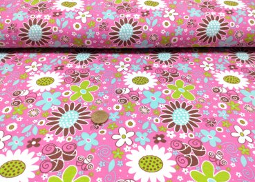 Britta pink cotton jersey floral fabric by the metre